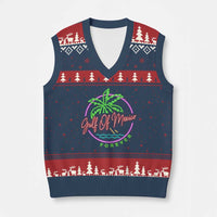 Gulf Of Mexico Forever V-Neck Knit Sweater Vest Beach Coconut Palm Tree Neon Light - Wonder Print Shop