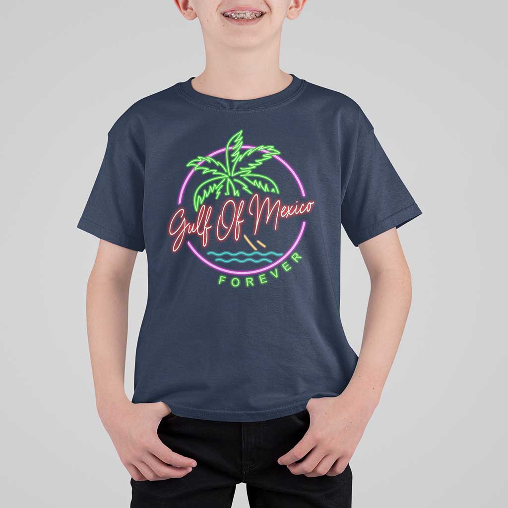 Gulf Of Mexico Forever T Shirt For Kid Beach Coconut Palm Tree Neon Light