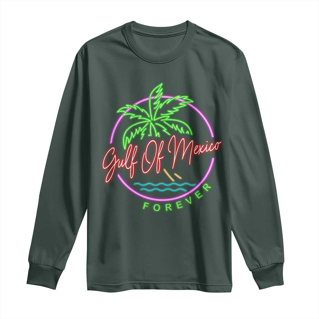 Gulf Of Mexico Forever Long Sleeve Shirt Beach Coconut Palm Tree Neon Light