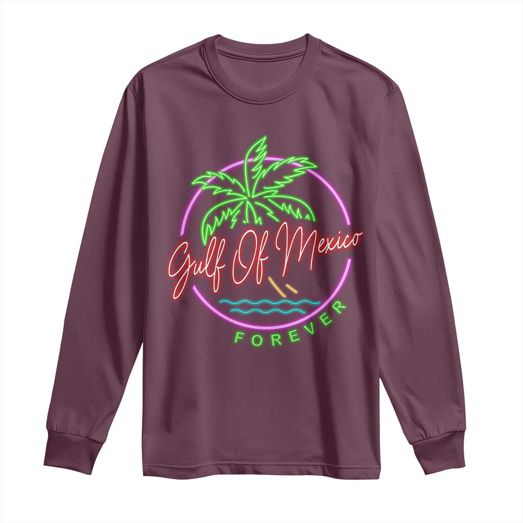 Gulf Of Mexico Forever Long Sleeve Shirt Beach Coconut Palm Tree Neon Light