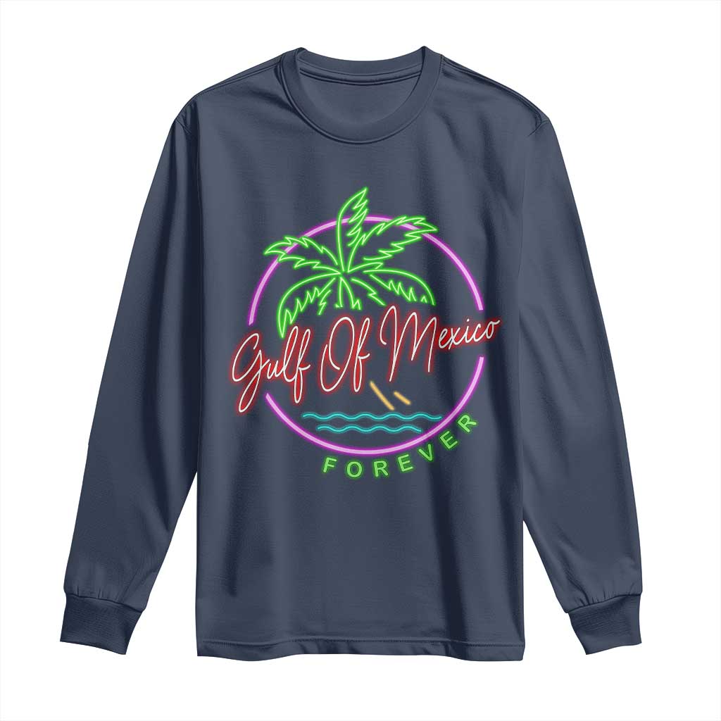 Gulf Of Mexico Forever Long Sleeve Shirt Beach Coconut Palm Tree Neon Light