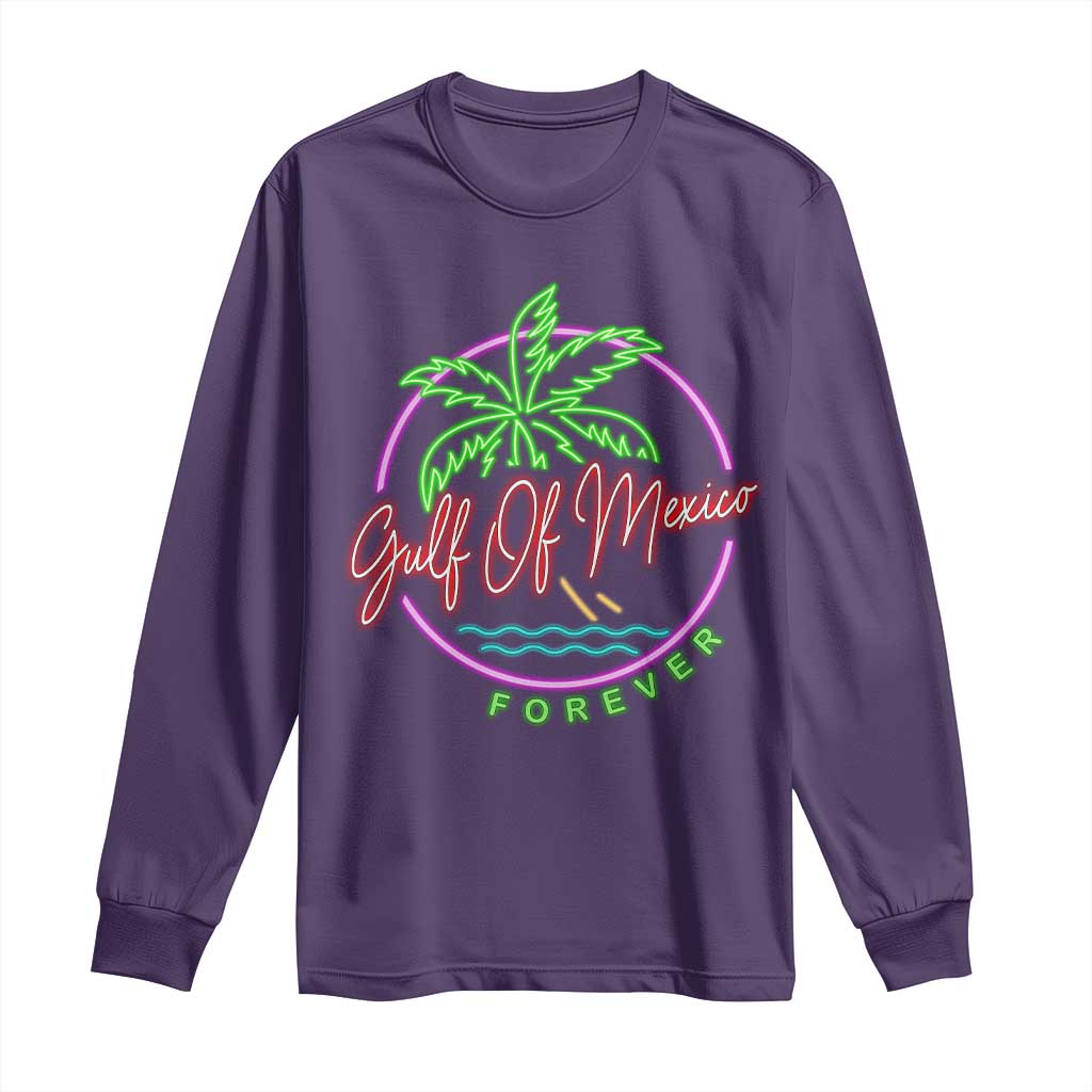 Gulf Of Mexico Forever Long Sleeve Shirt Beach Coconut Palm Tree Neon Light