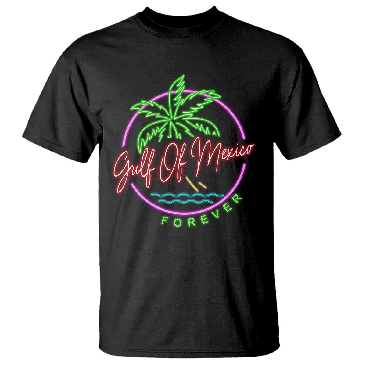 Gulf Of Mexico Forever T Shirt Beach Coconut Palm Tree Neon Light