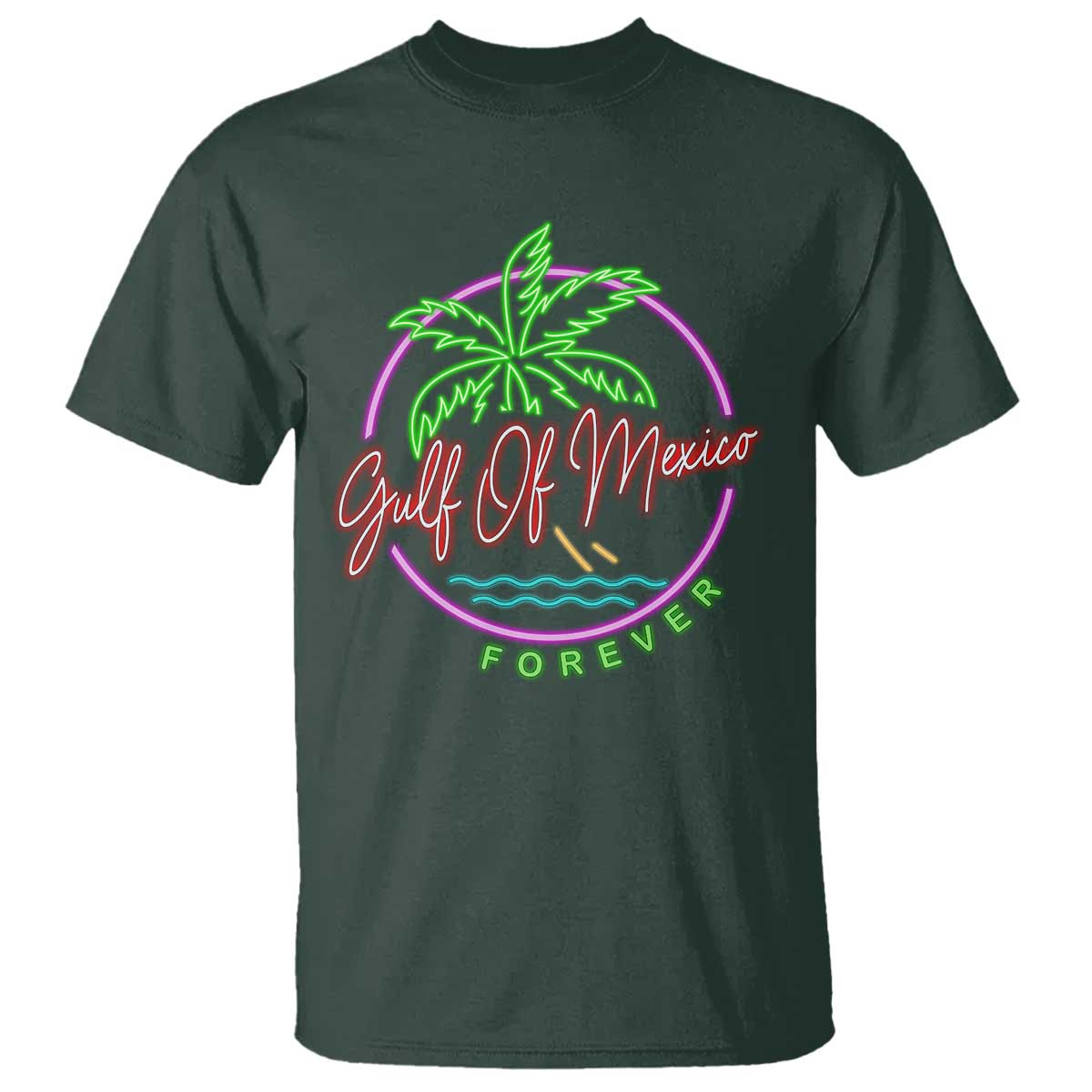 Gulf Of Mexico Forever T Shirt Beach Coconut Palm Tree Neon Light