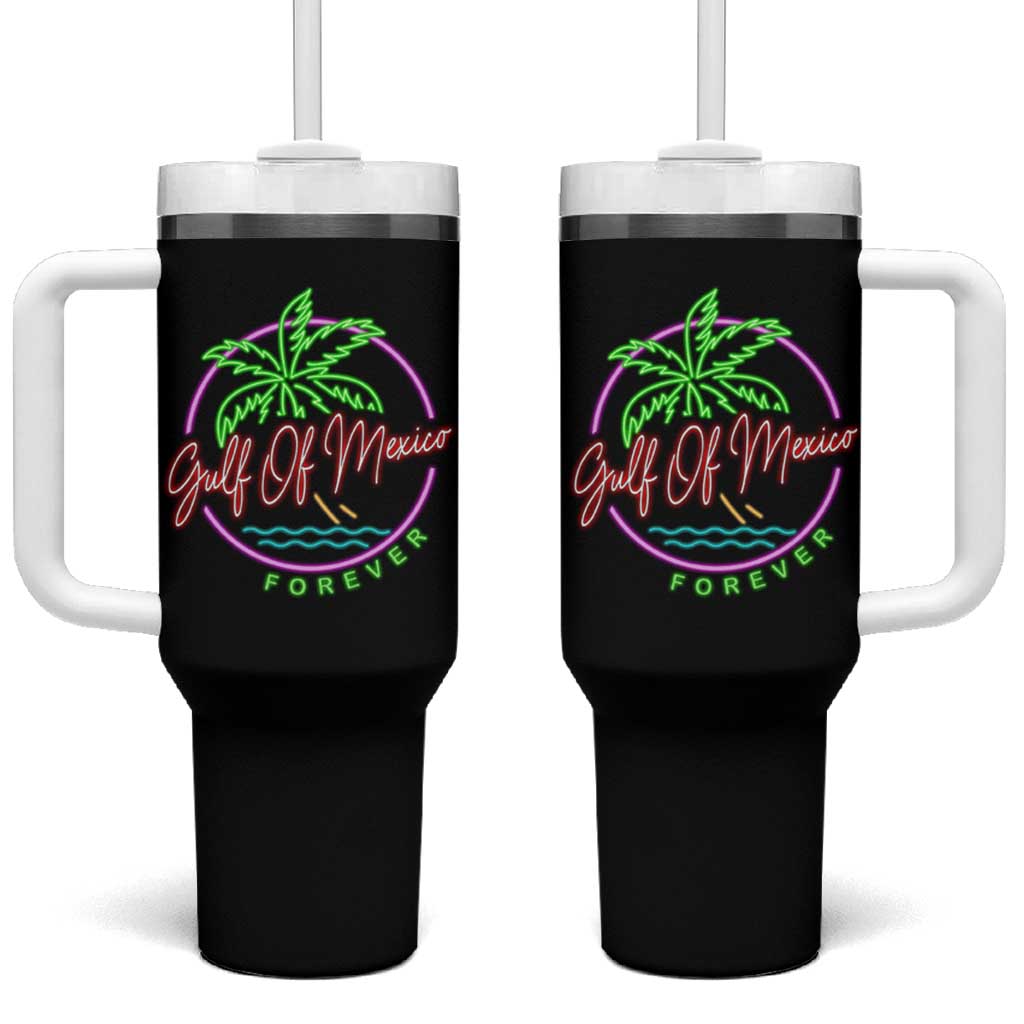 Gulf Of Mexico Forever Tumbler With Handle Beach Coconut Palm Tree Neon Light