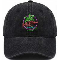 Gulf Of Mexico Forever Washed Cotton Baseball Cap Beach Coconut Palm Tree Neon Light