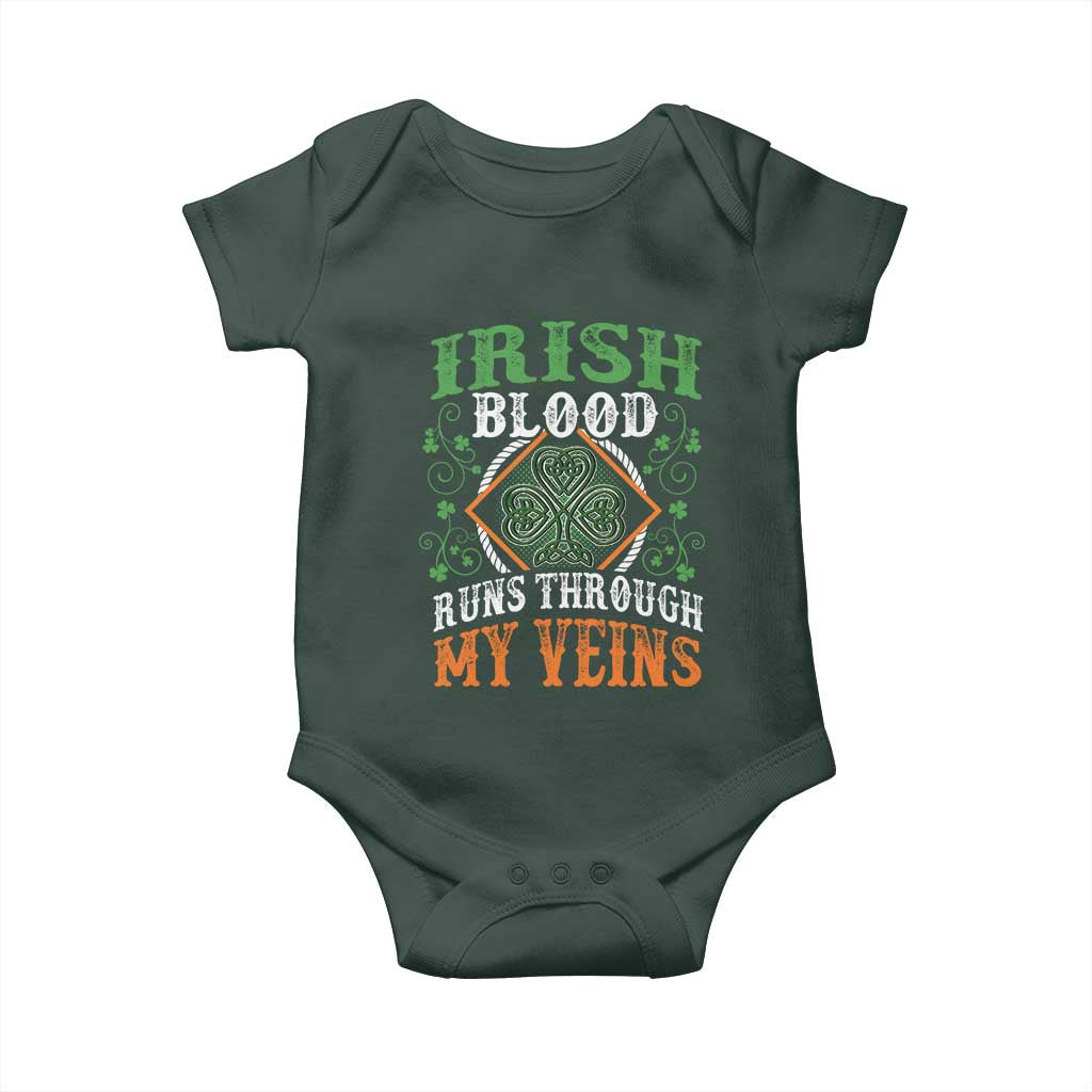 Funny Irish Blood Runs Through My Veins Baby Onesie Irish Pride Shamrock