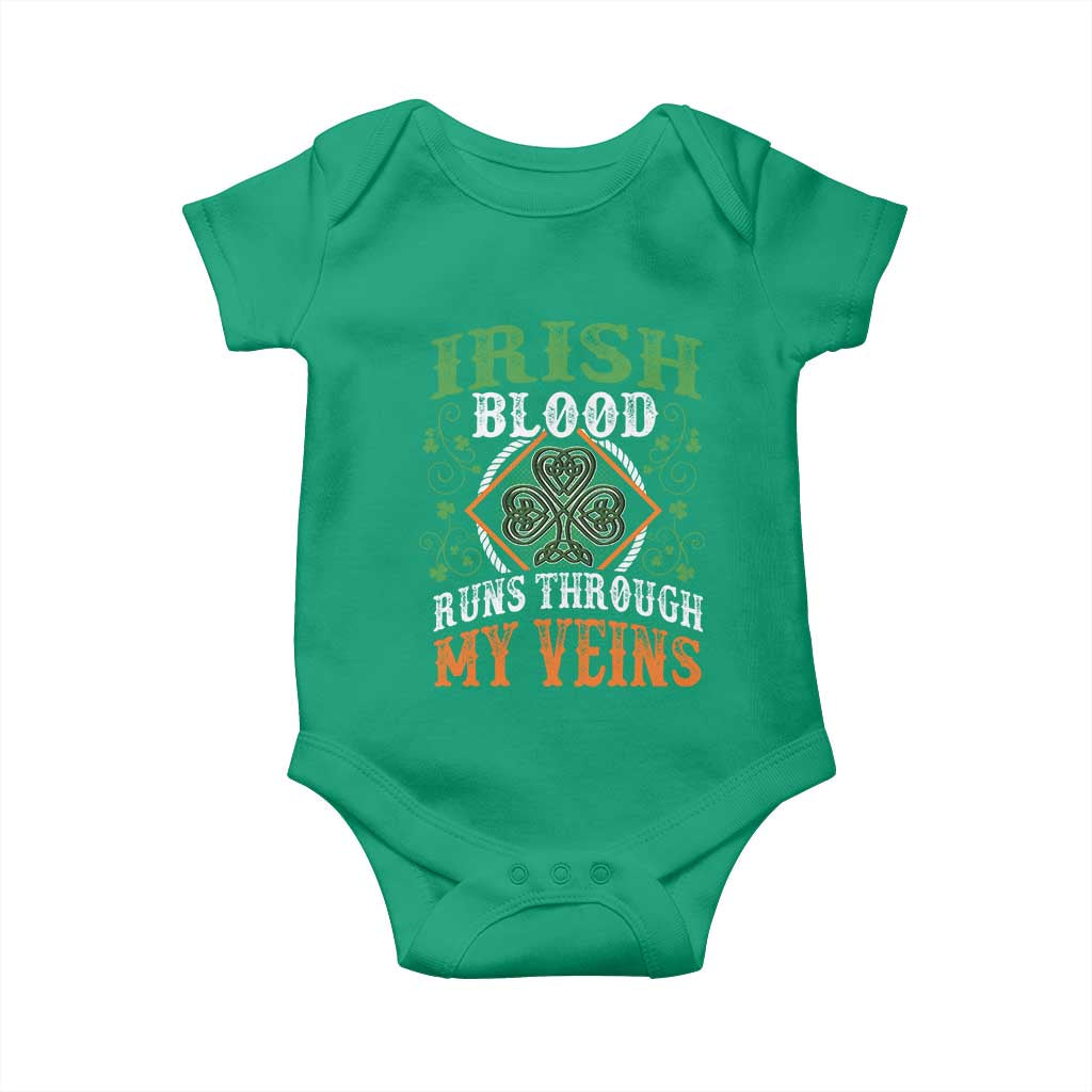 Funny Irish Blood Runs Through My Veins Baby Onesie Irish Pride Shamrock