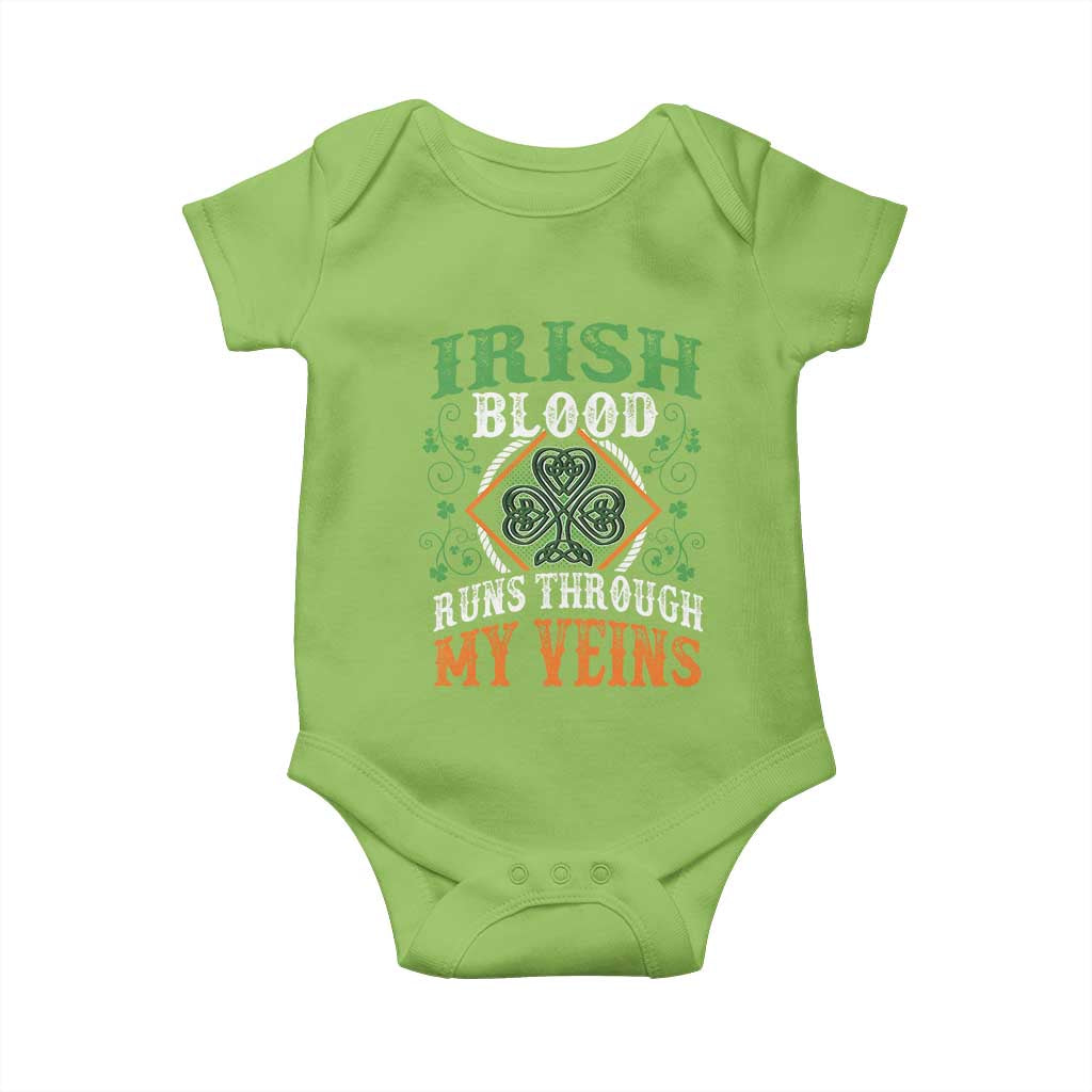 Funny Irish Blood Runs Through My Veins Baby Onesie Irish Pride Shamrock