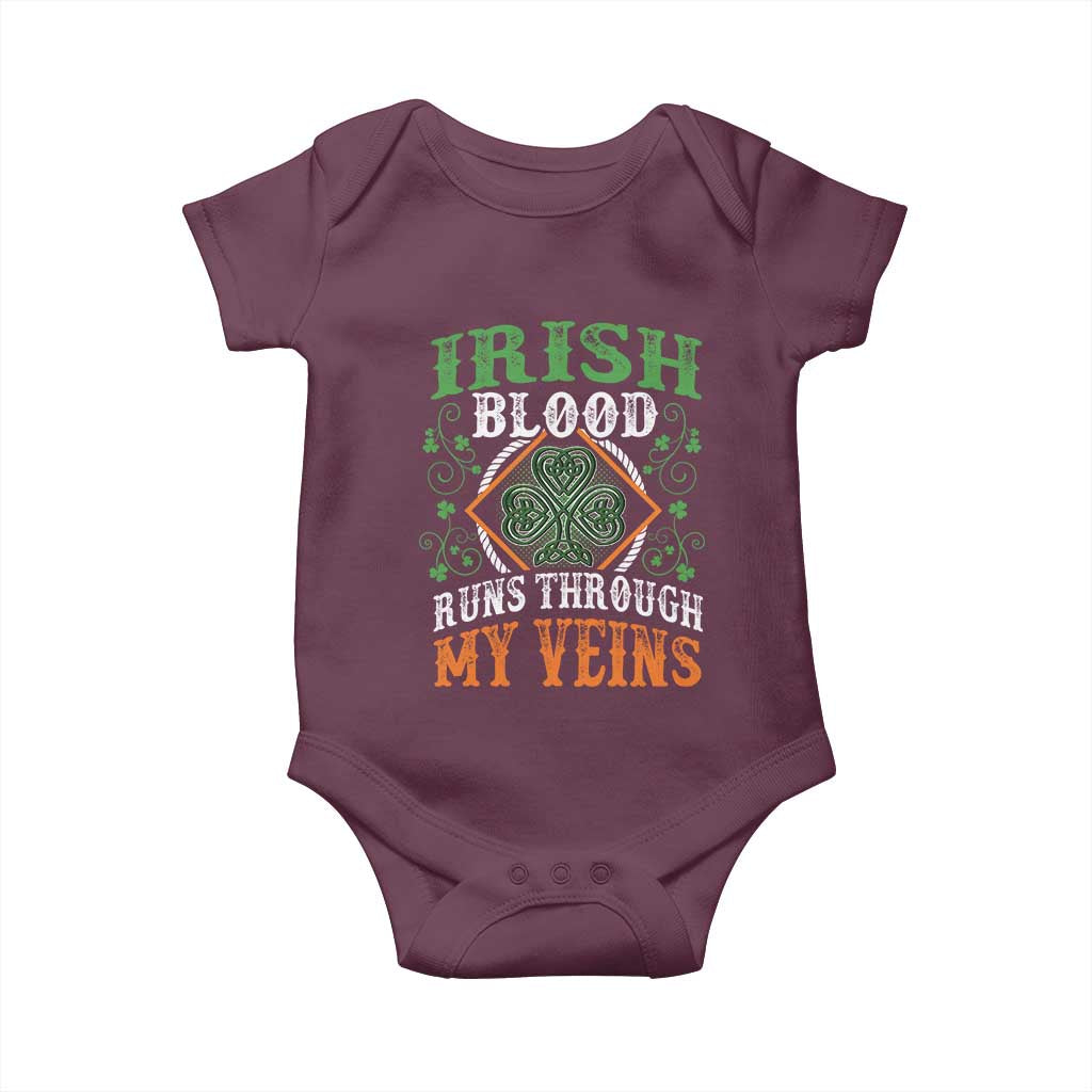 Funny Irish Blood Runs Through My Veins Baby Onesie Irish Pride Shamrock