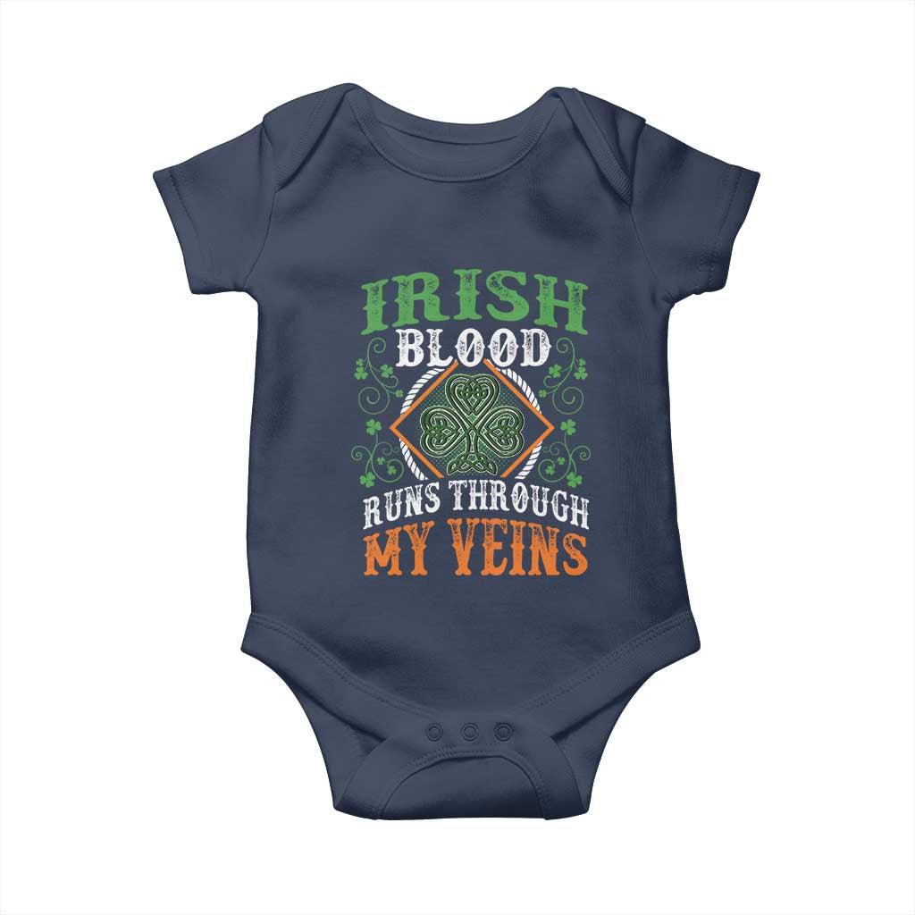 Funny Irish Blood Runs Through My Veins Baby Onesie Irish Pride Shamrock