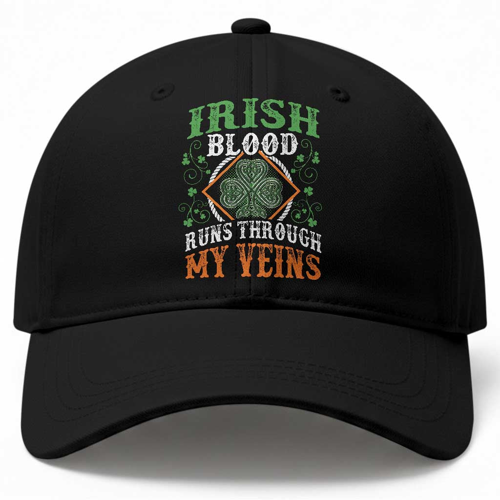 Funny Irish Blood Runs Through My Veins Baseball Cap Irish Pride Shamrock