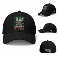 Funny Irish Blood Runs Through My Veins Baseball Cap Irish Pride Shamrock