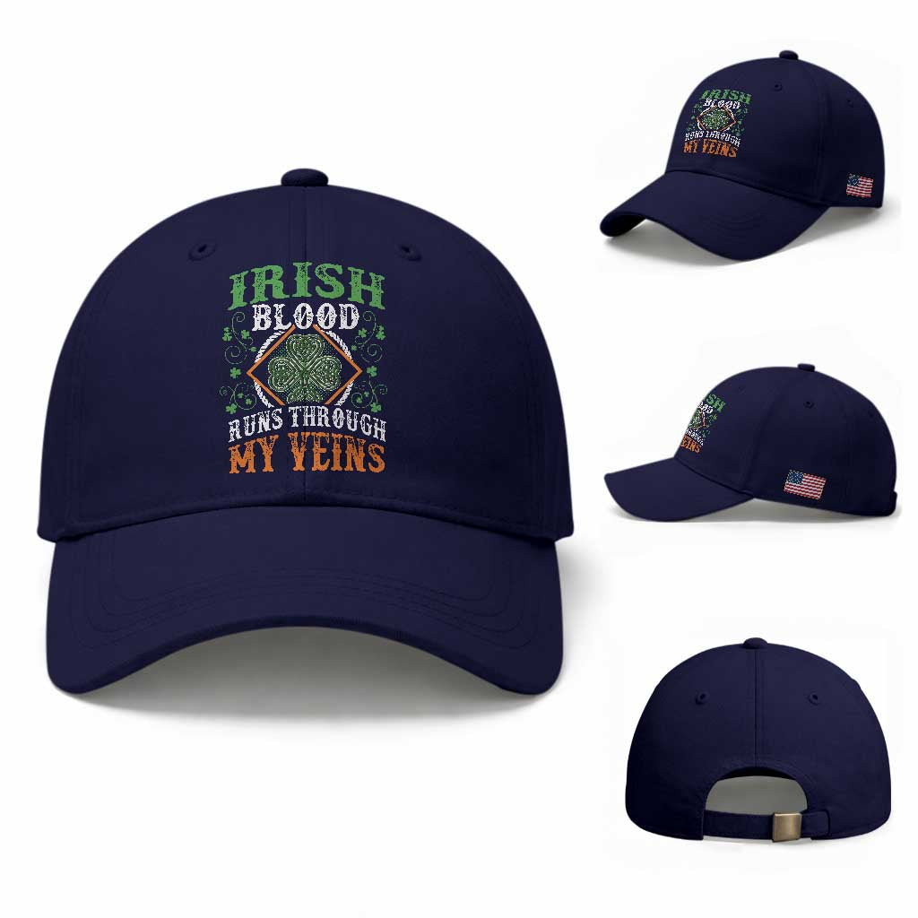 Funny Irish Blood Runs Through My Veins Baseball Cap Irish Pride Shamrock