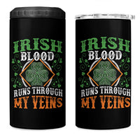 Funny Irish Blood Runs Through My Veins 4 in 1 Can Cooler Tumbler Irish Pride Shamrock