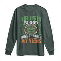 Funny Irish Blood Runs Through My Veins Long Sleeve Shirt Irish Pride Shamrock