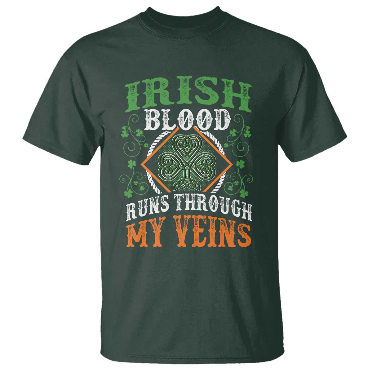 Funny Irish Blood Runs Through My Veins T Shirt Irish Pride Shamrock