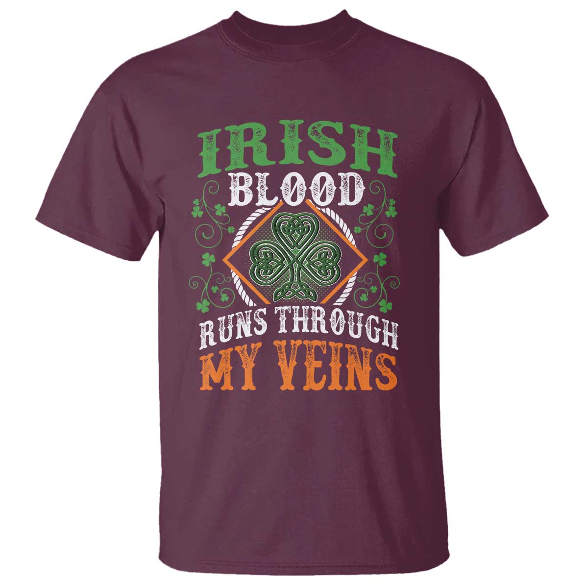 Funny Irish Blood Runs Through My Veins T Shirt Irish Pride Shamrock