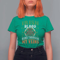Funny Irish Blood Runs Through My Veins T Shirt For Women Irish Pride Shamrock