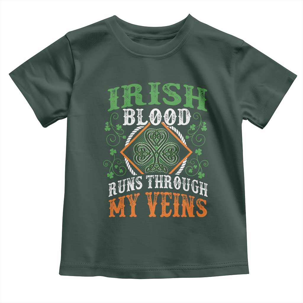 Funny Irish Blood Runs Through My Veins Toddler T Shirt Irish Pride Shamrock