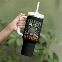 Funny Irish Blood Runs Through My Veins Tumbler With Handle Irish Pride Shamrock