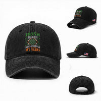 Funny Irish Blood Runs Through My Veins Washed Cotton Baseball Cap Irish Pride Shamrock