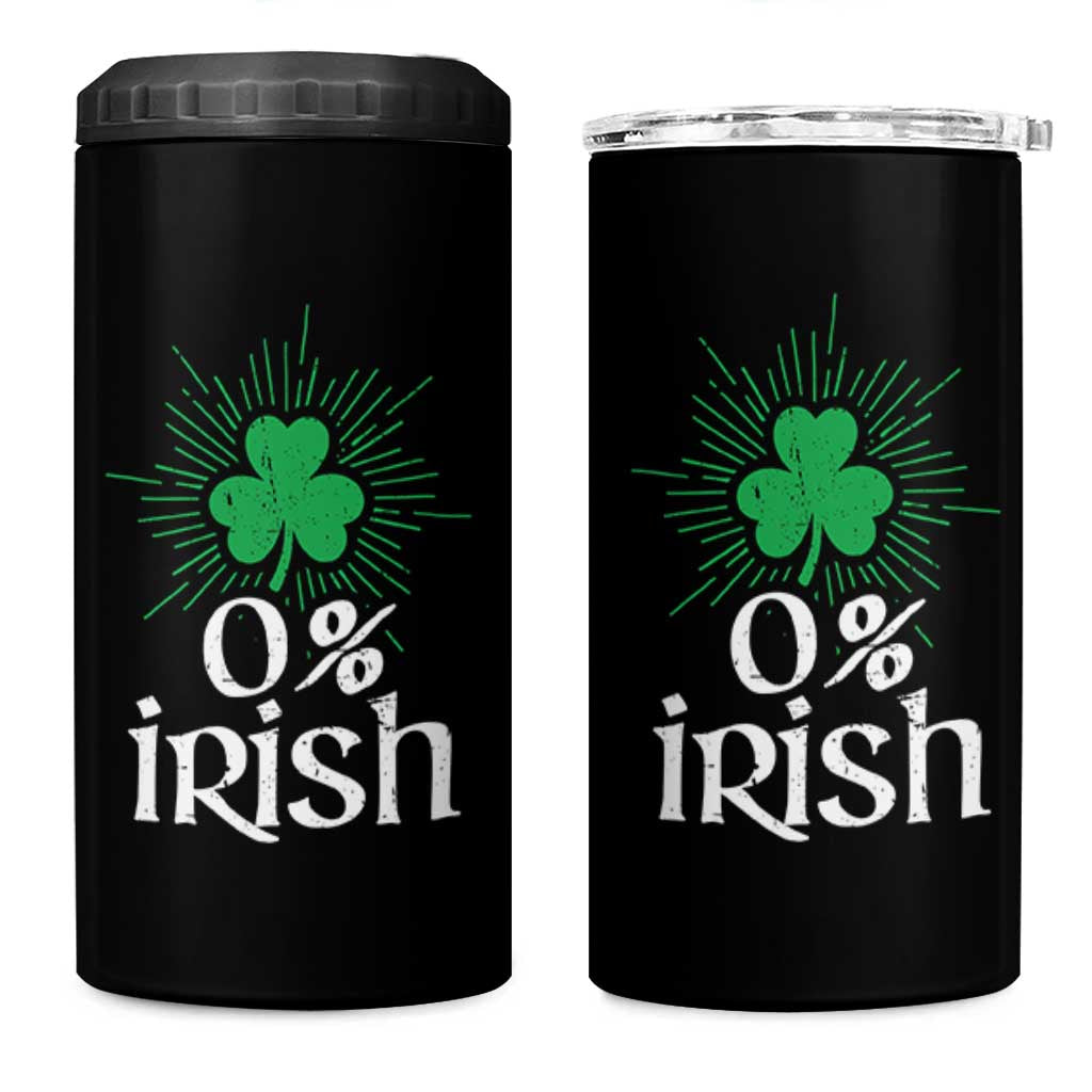 Funny 0% Irish St Patrick's Day 4 in 1 Can Cooler Tumbler Vintage Shamrock