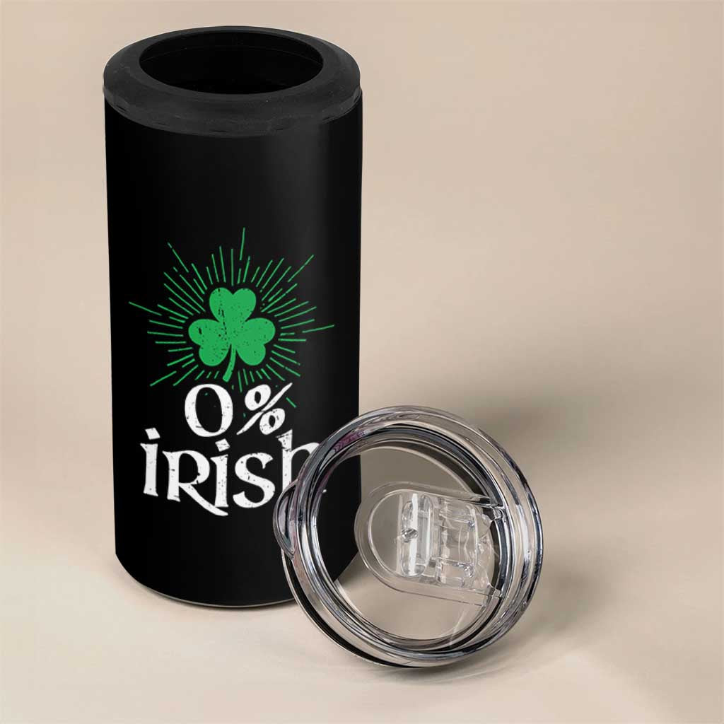 Funny 0% Irish St Patrick's Day 4 in 1 Can Cooler Tumbler Vintage Shamrock