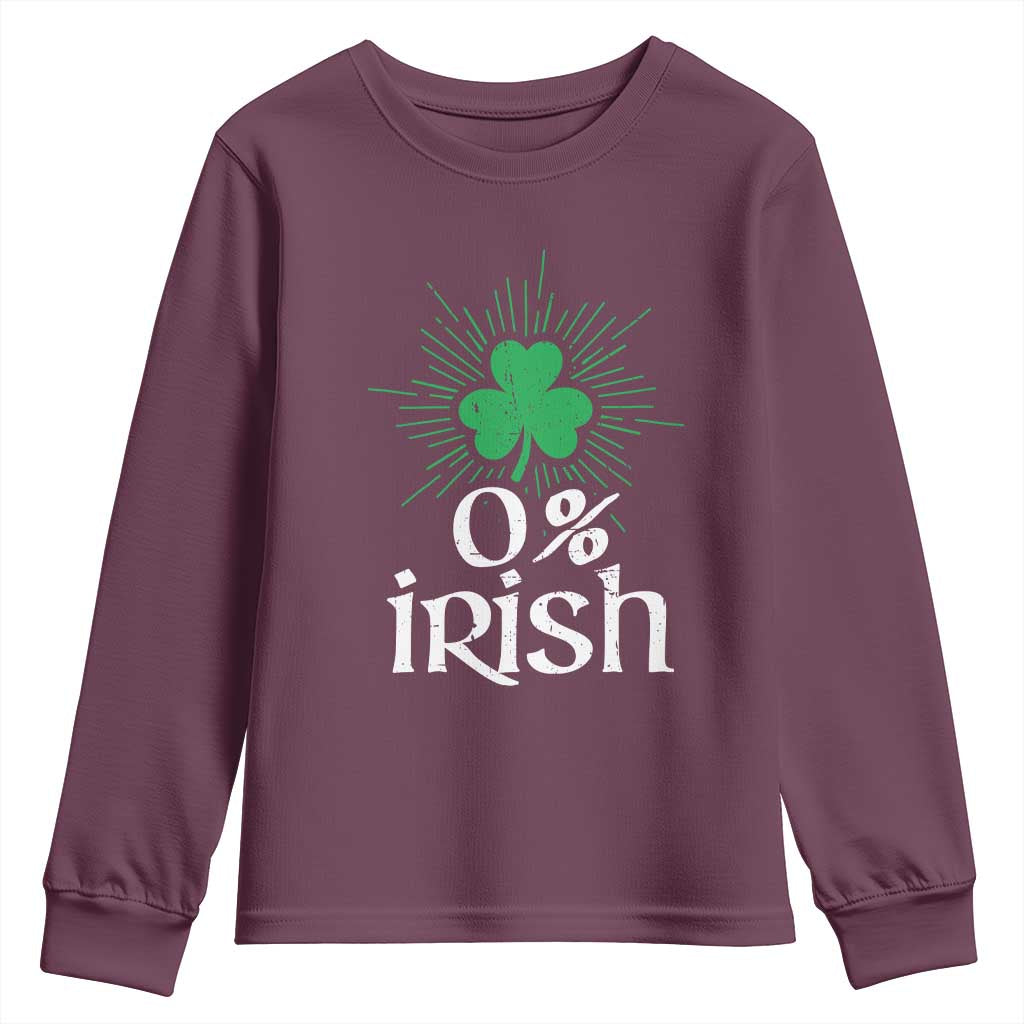 Funny 0% Irish St Patrick's Day Youth Sweatshirt Vintage Shamrock