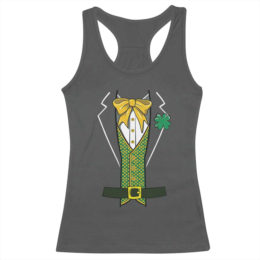 Funny St Patrick's Day Leprechaun Cosplay Tuxedo Racerback Tank Top