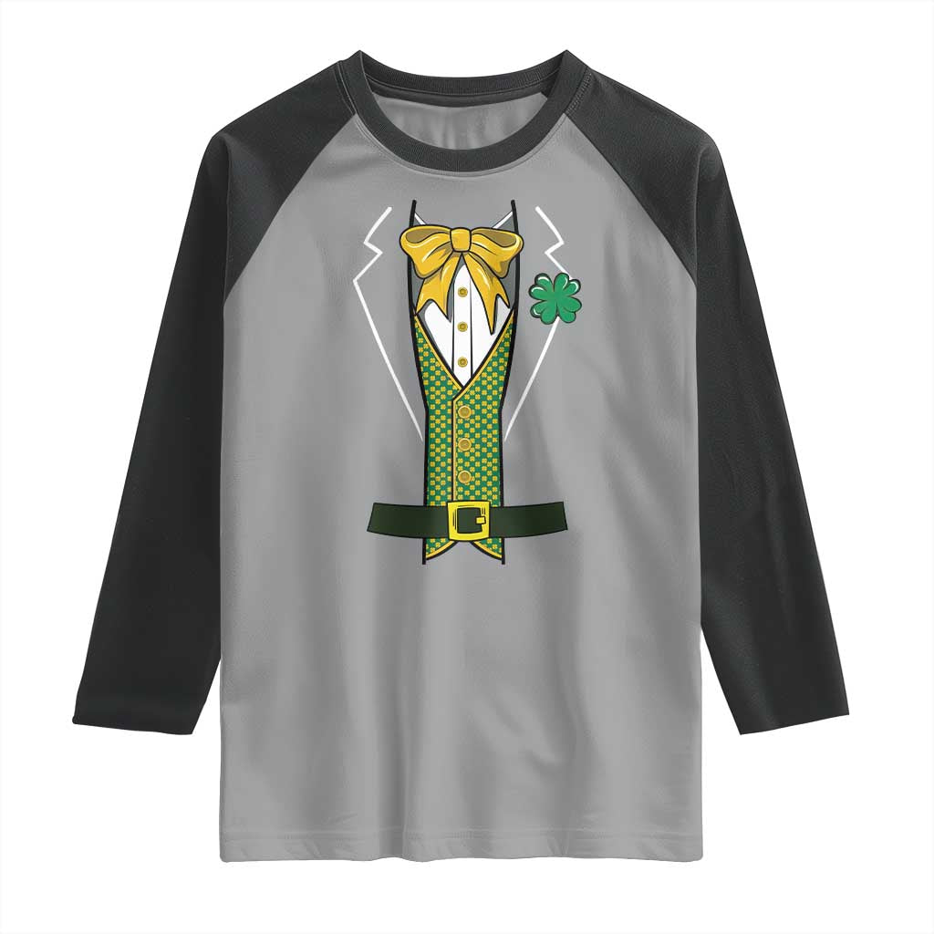 Funny St Patrick's Day Leprechaun Cosplay Tuxedo Raglan Shirt