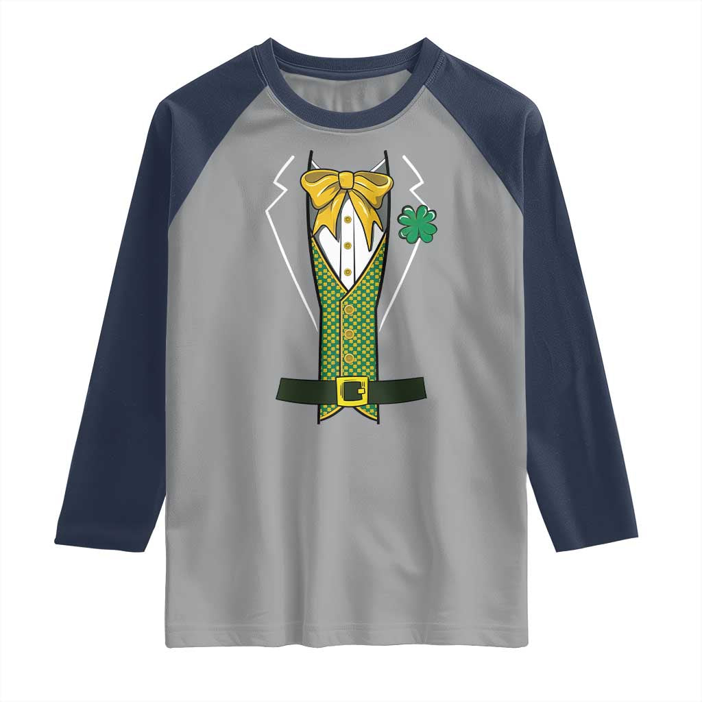 Funny St Patrick's Day Leprechaun Cosplay Tuxedo Raglan Shirt