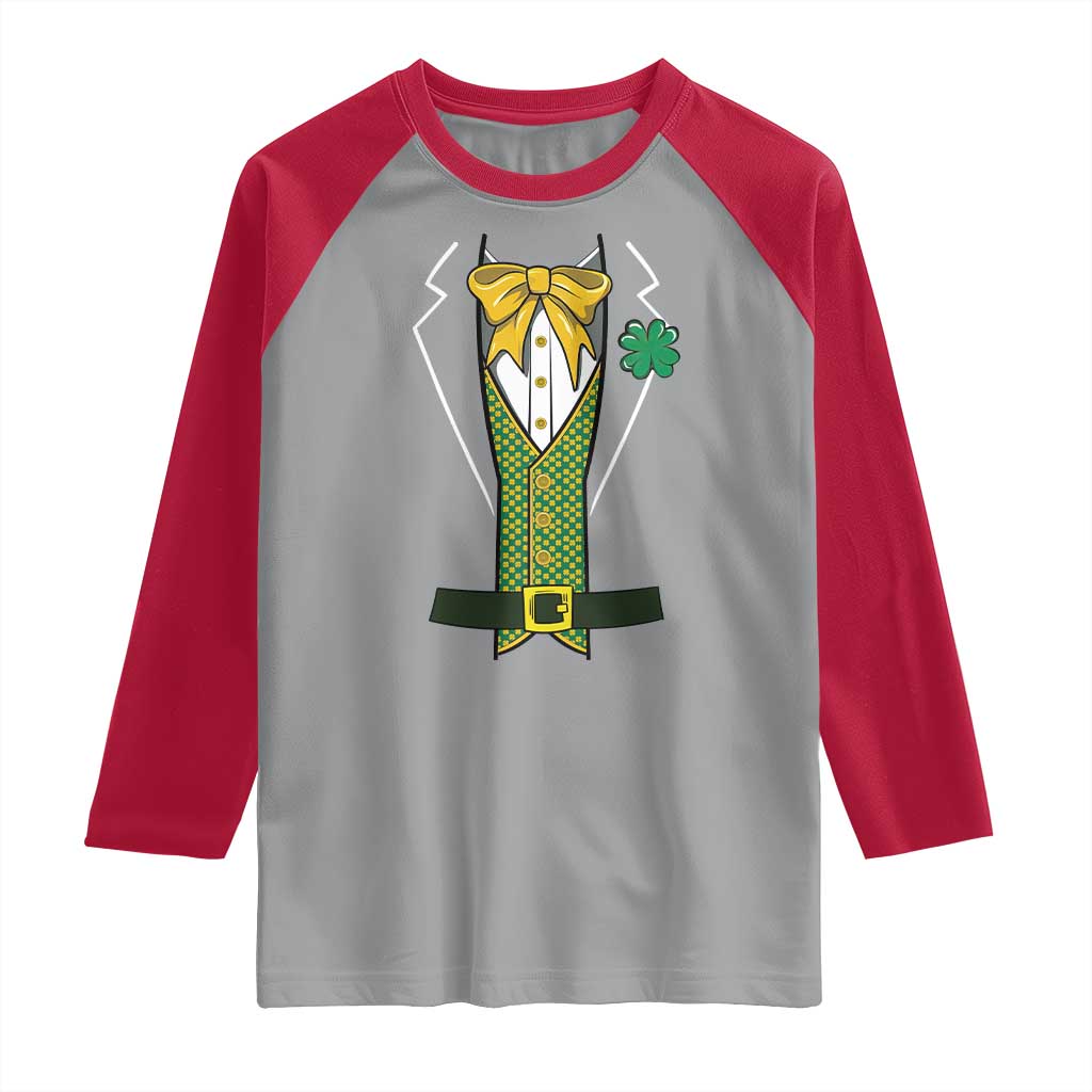 Funny St Patrick's Day Leprechaun Cosplay Tuxedo Raglan Shirt