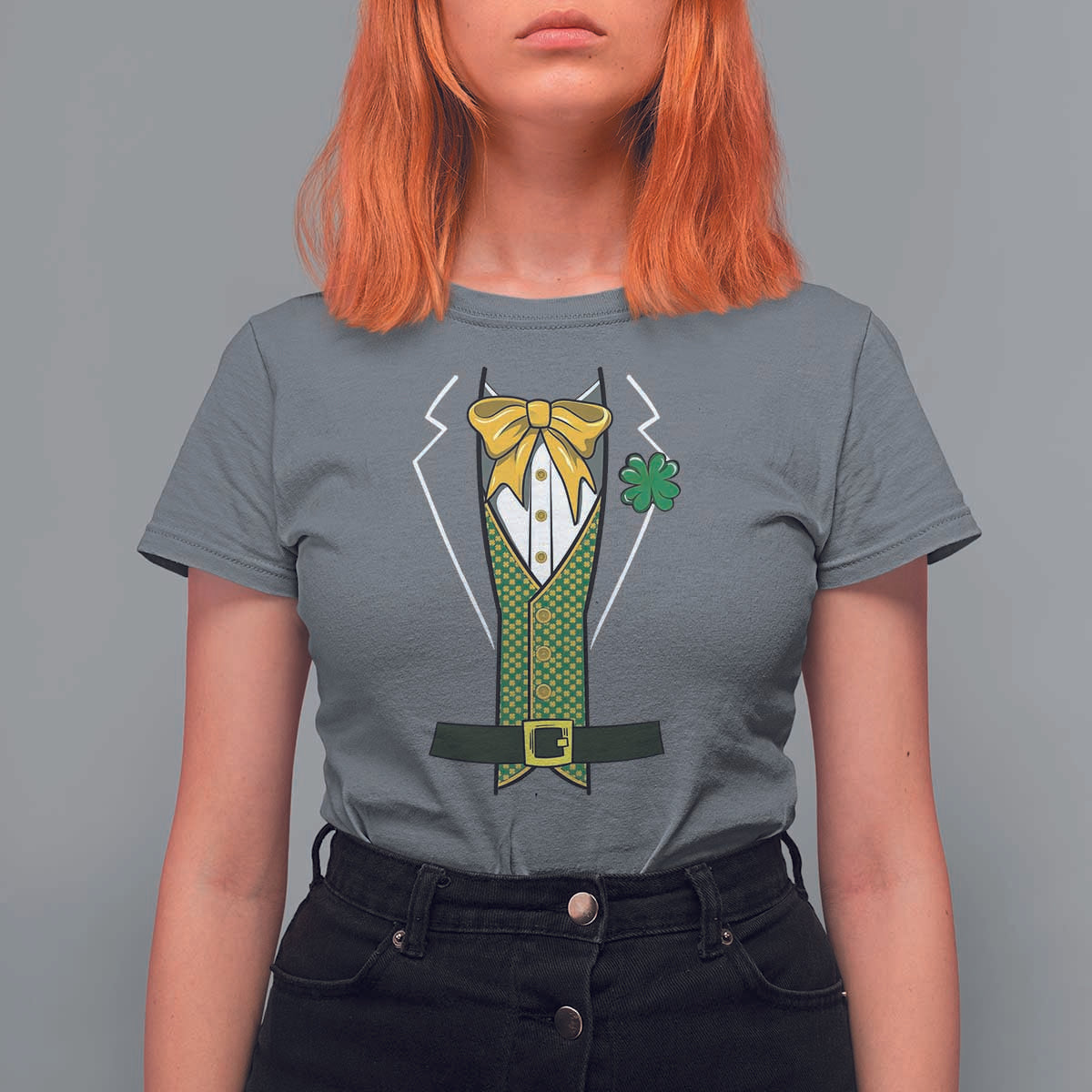 Funny St Patrick's Day Leprechaun Cosplay Tuxedo T Shirt For Women