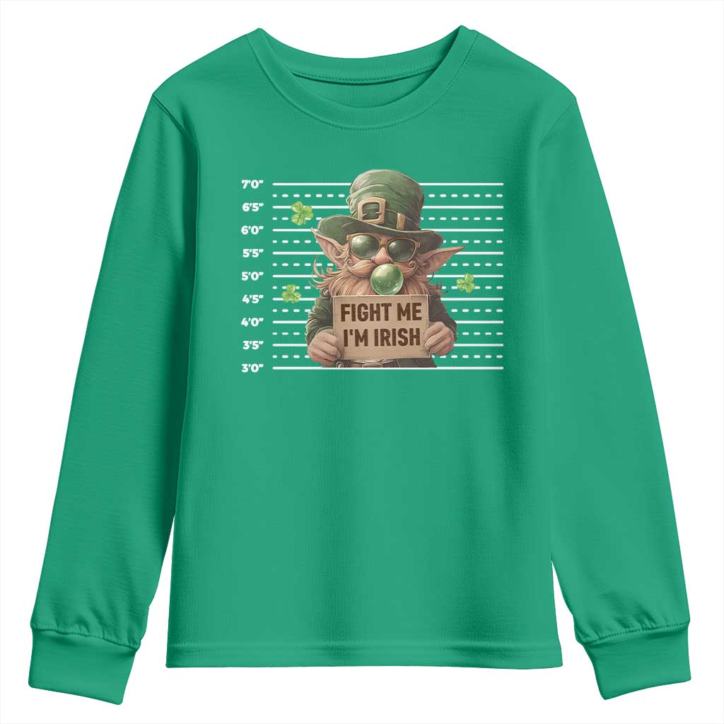 Funny Fight Me I'm Irish Youth Sweatshirt Leprechaun Mug Shot St Patrick's Day