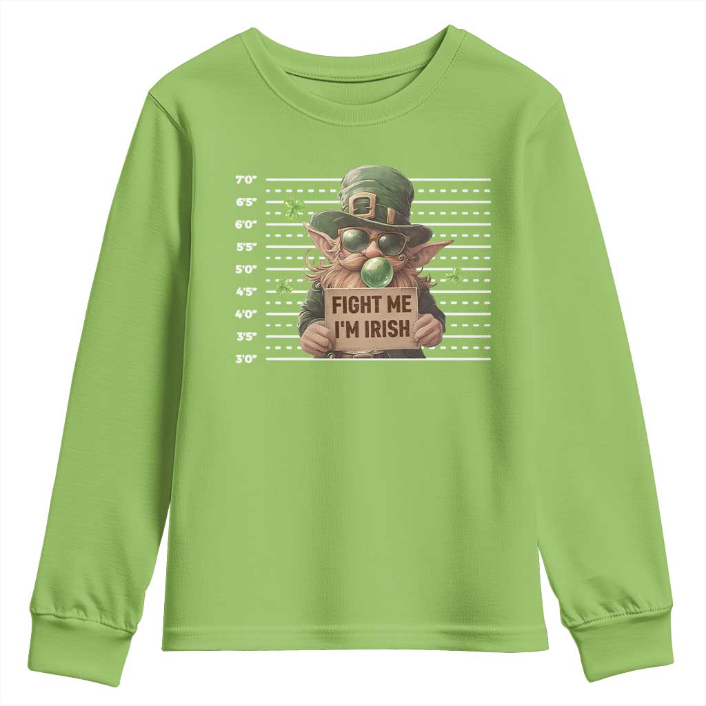 Funny Fight Me I'm Irish Youth Sweatshirt Leprechaun Mug Shot St Patrick's Day
