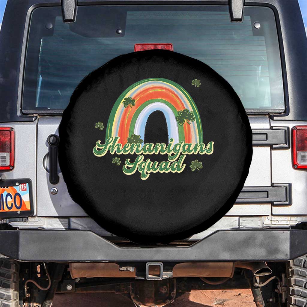 Funny St Patrick's Day Shenanigans Squad Spare Tire Cover Rainbow Shamrock