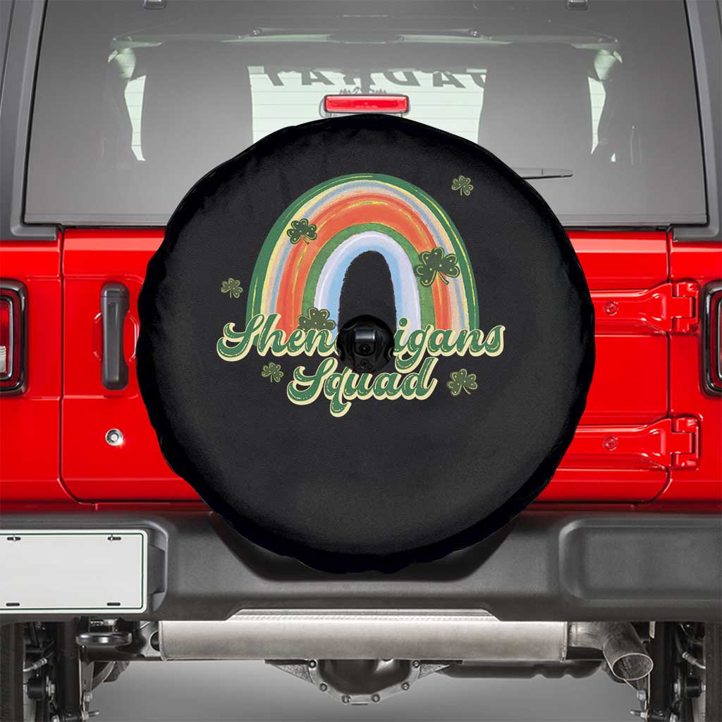 Funny St Patrick's Day Shenanigans Squad Spare Tire Cover Rainbow Shamrock