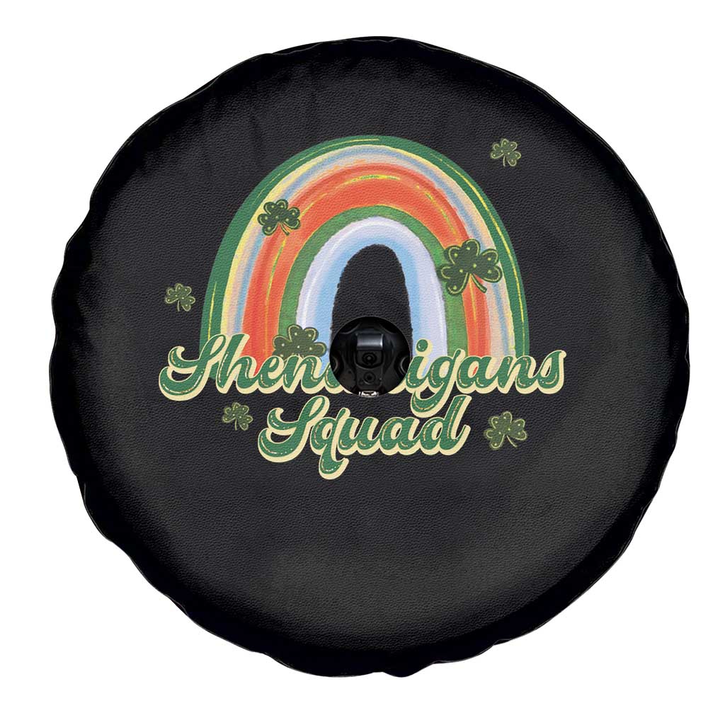 Funny St Patrick's Day Shenanigans Squad Spare Tire Cover Rainbow Shamrock