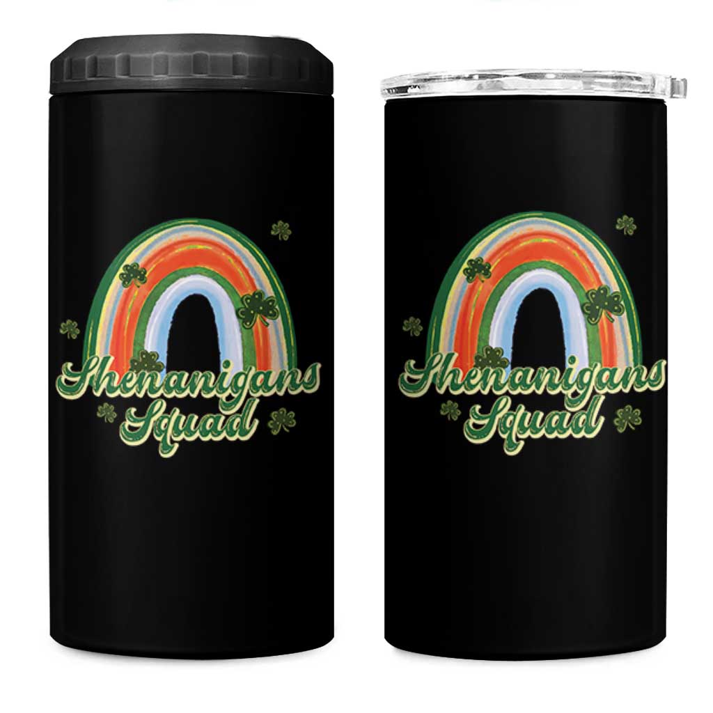 Funny St Patrick's Day Shenanigans Squad 4 in 1 Can Cooler Tumbler Rainbow Shamrock