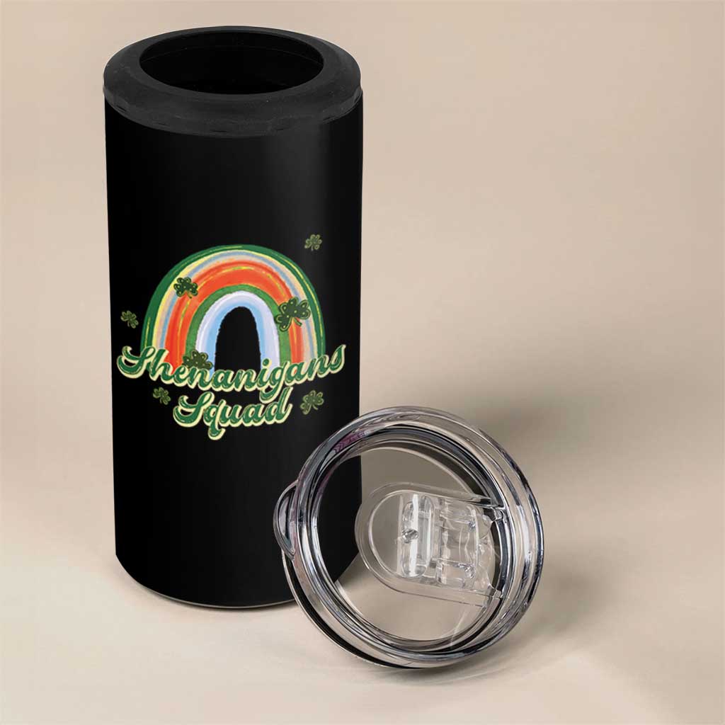 Funny St Patrick's Day Shenanigans Squad 4 in 1 Can Cooler Tumbler Rainbow Shamrock