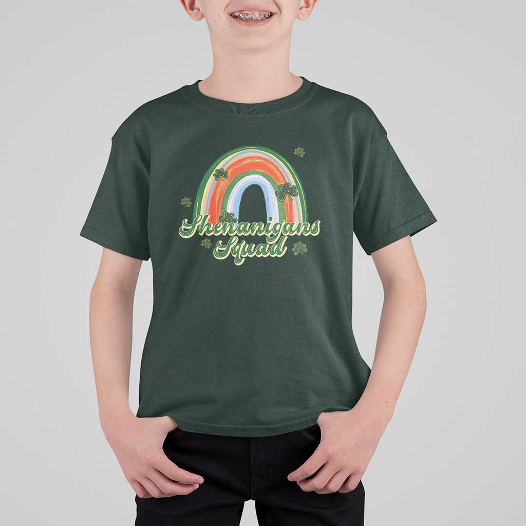 Funny St Patrick's Day Shenanigans Squad T Shirt For Kid Rainbow Shamrock