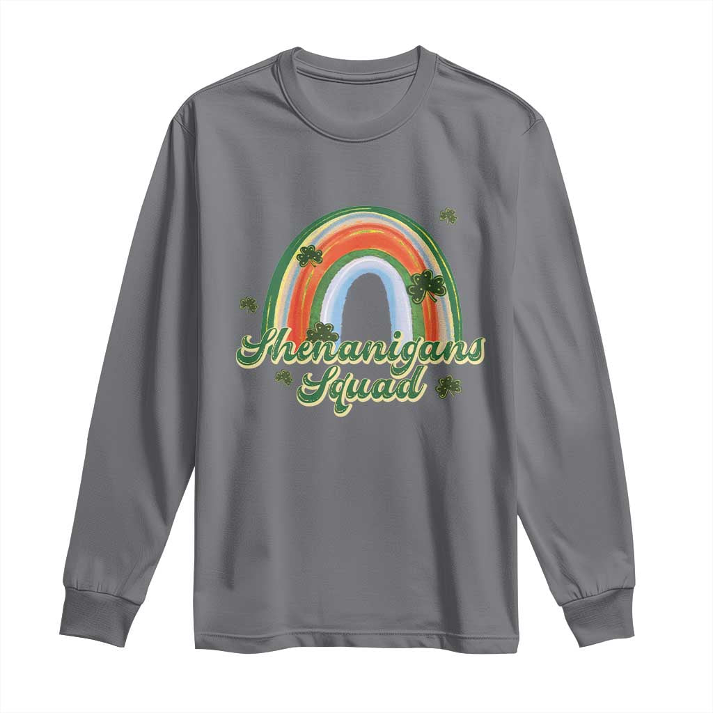 Funny St Patrick's Day Shenanigans Squad Long Sleeve Shirt Rainbow Shamrock
