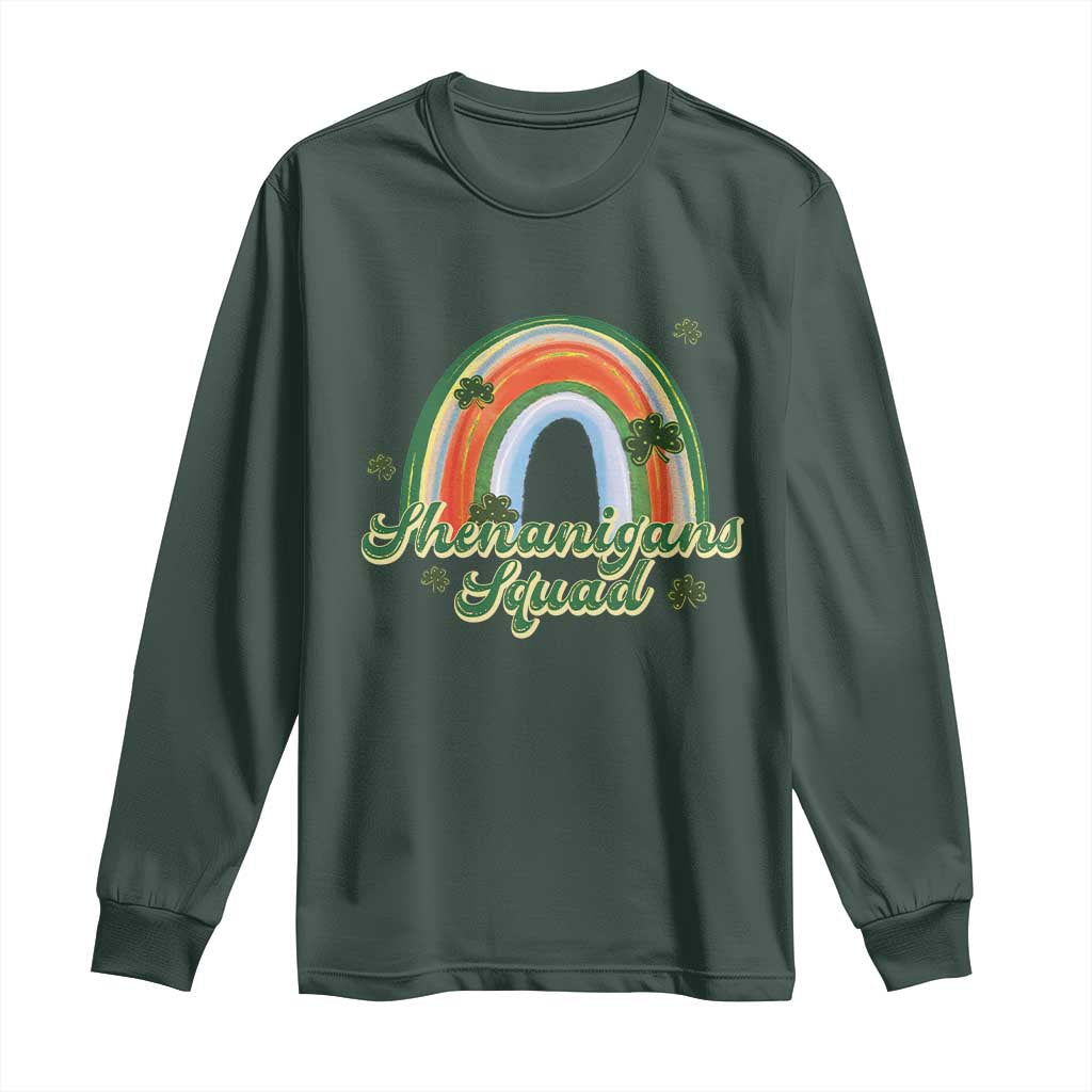 Funny St Patrick's Day Shenanigans Squad Long Sleeve Shirt Rainbow Shamrock