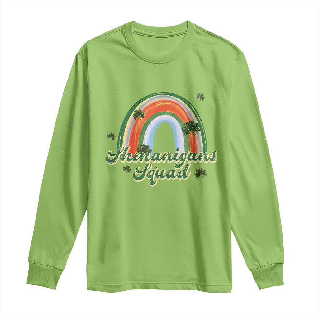 Funny St Patrick's Day Shenanigans Squad Long Sleeve Shirt Rainbow Shamrock