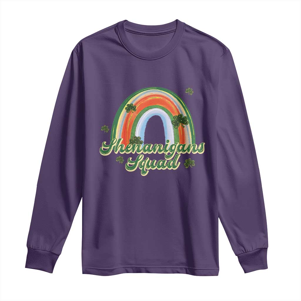 Funny St Patrick's Day Shenanigans Squad Long Sleeve Shirt Rainbow Shamrock