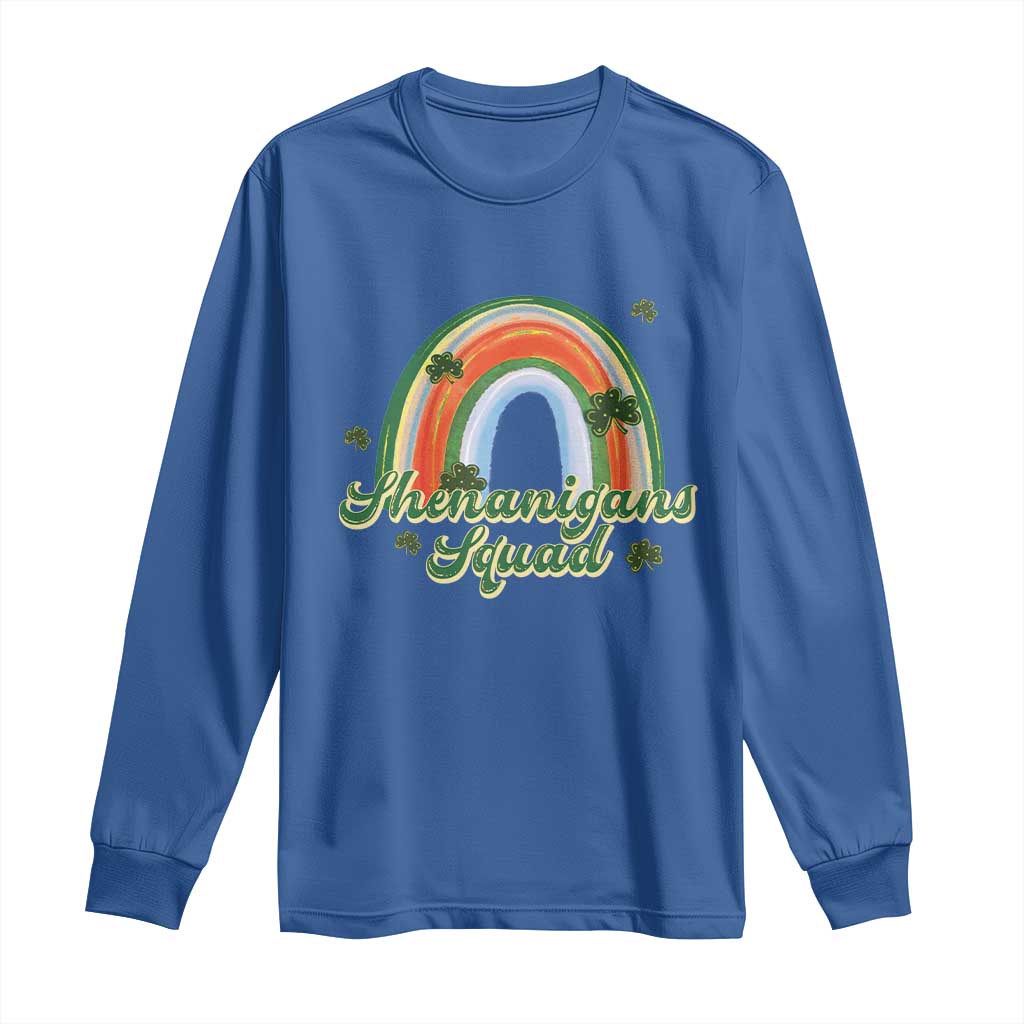 Funny St Patrick's Day Shenanigans Squad Long Sleeve Shirt Rainbow Shamrock