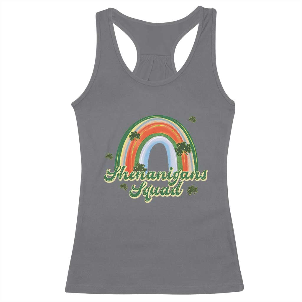 Funny St Patrick's Day Shenanigans Squad Racerback Tank Top Rainbow Shamrock
