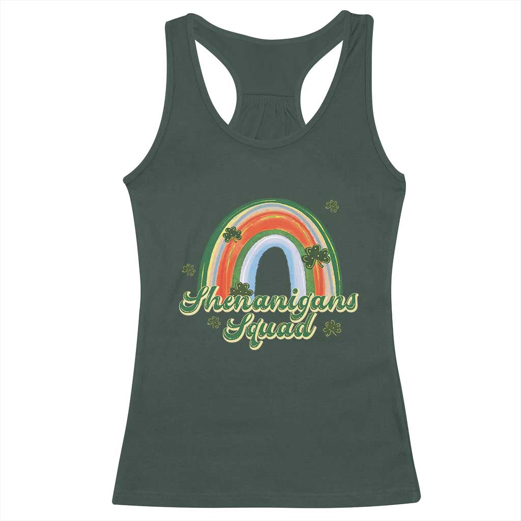 Funny St Patrick's Day Shenanigans Squad Racerback Tank Top Rainbow Shamrock