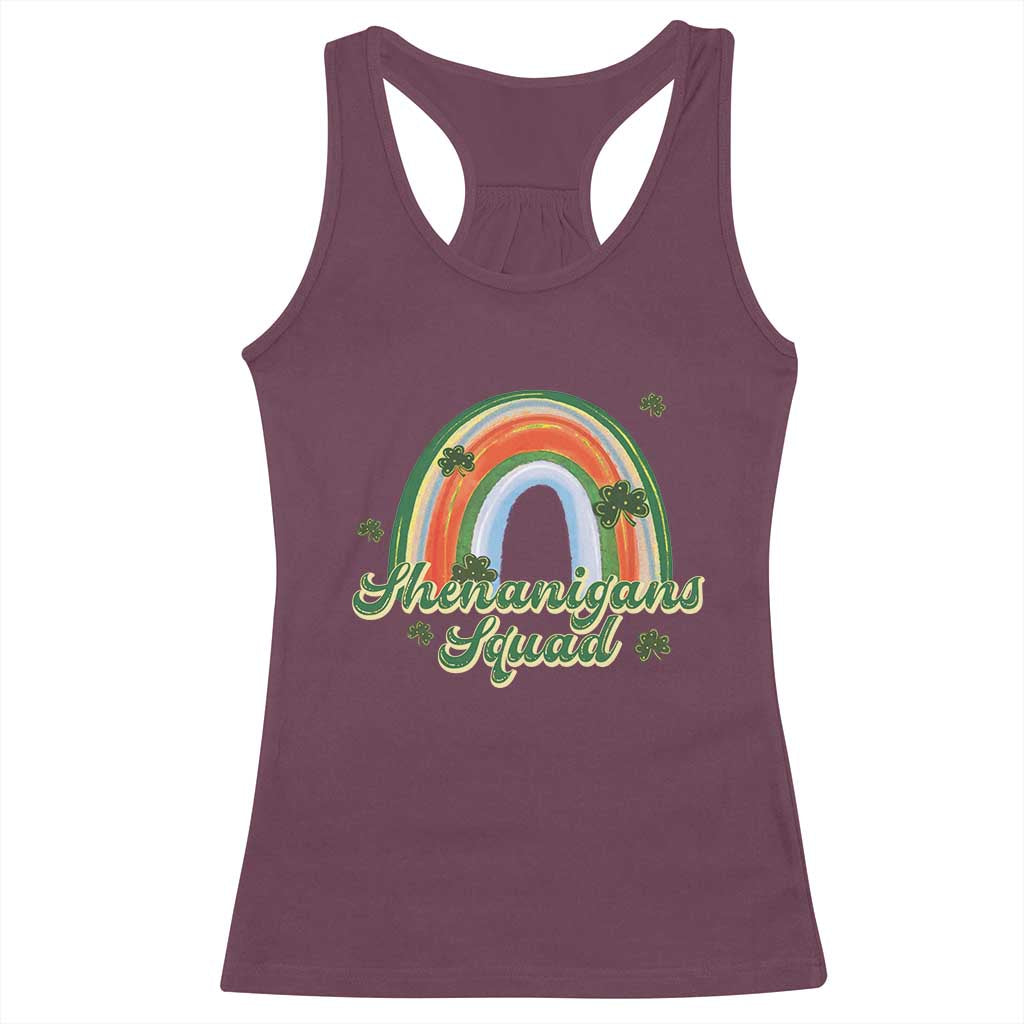 Funny St Patrick's Day Shenanigans Squad Racerback Tank Top Rainbow Shamrock